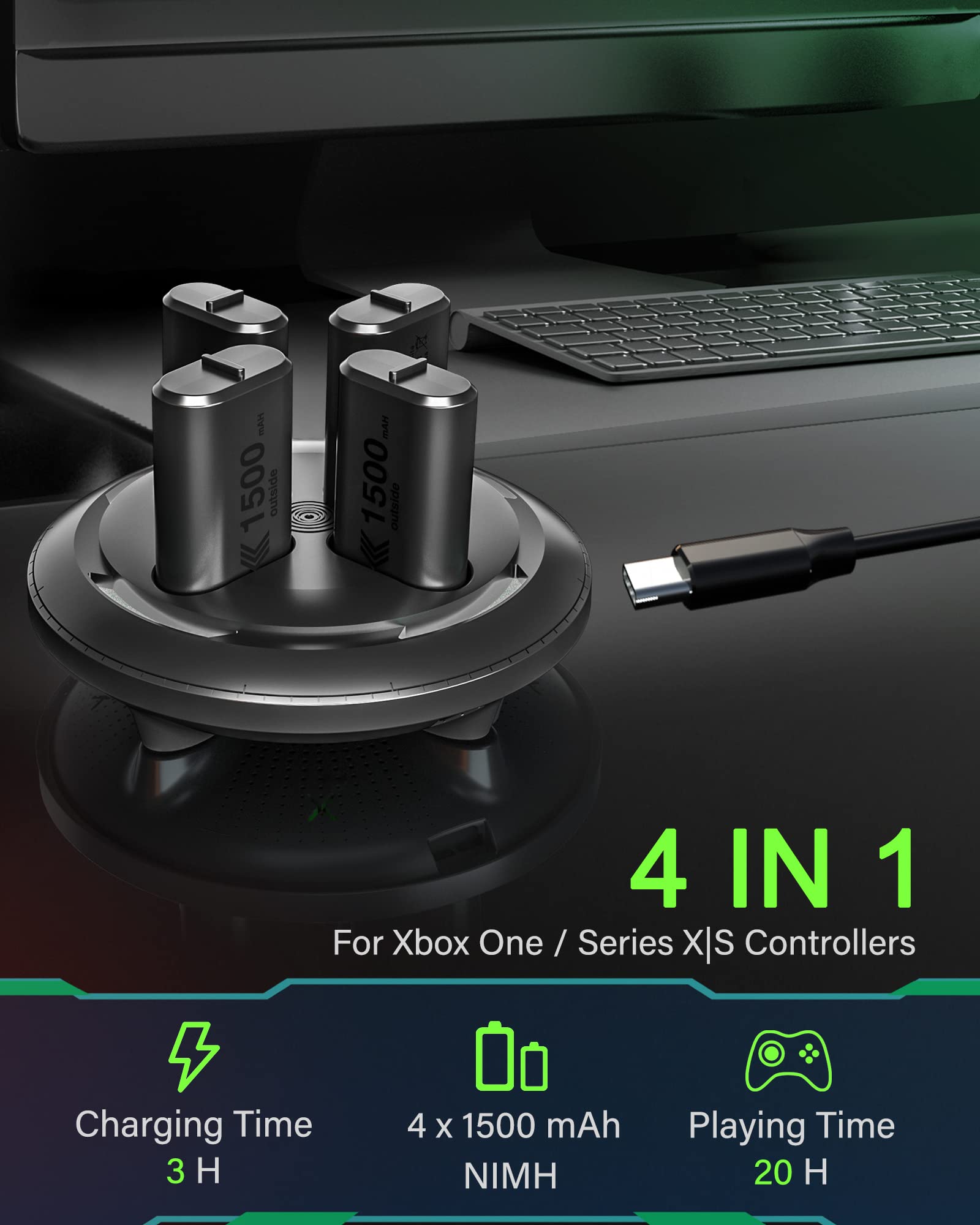 Noiposi Rechargeable Battery Pack For Xbox One Controller,4Pcs 1500Mah Xbox One Rechargeable Battery Pack,Controller Battery Pac